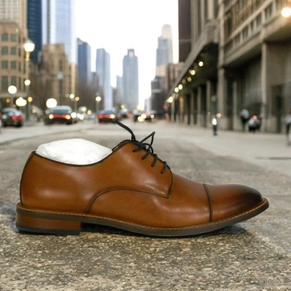 Vince Camuto Mens Dress Shoes 11.5 M Cognac Brown Leather‎ Oxford VY-LAMSON